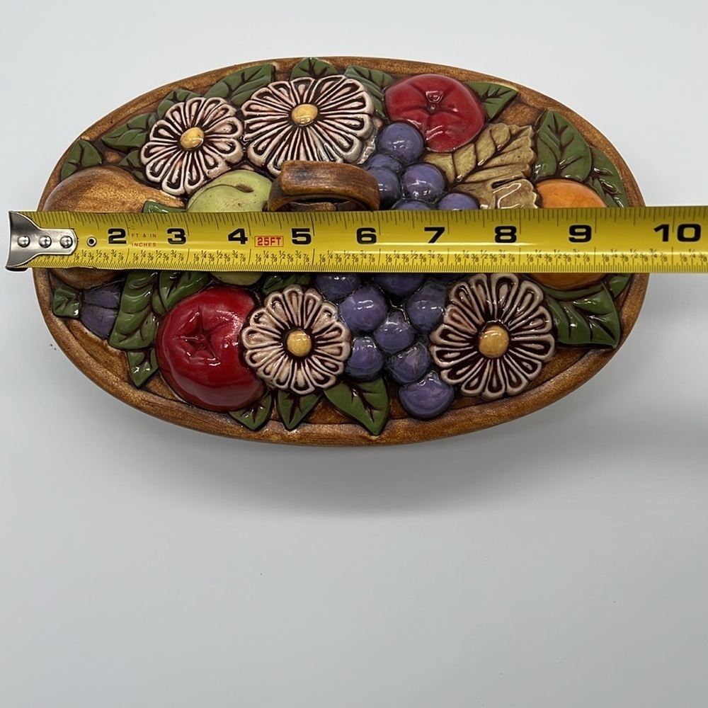 Vintage 1974 ColorfulFruit Basket Painted Ceramic Serving Dish with Lid - Picture 13 of 16